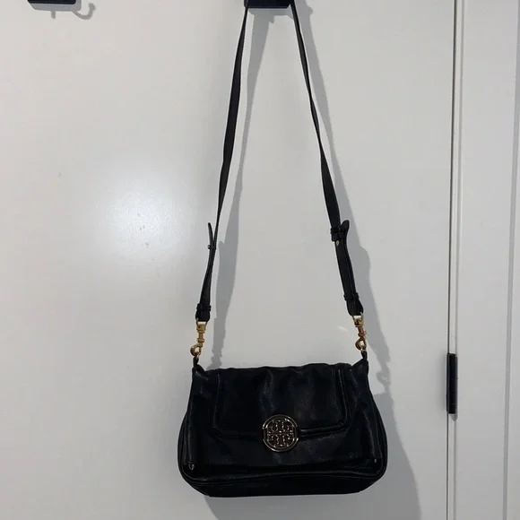 Tory Burch Black Fold Over Leather Shoulder Bag - Picture 1 of 10